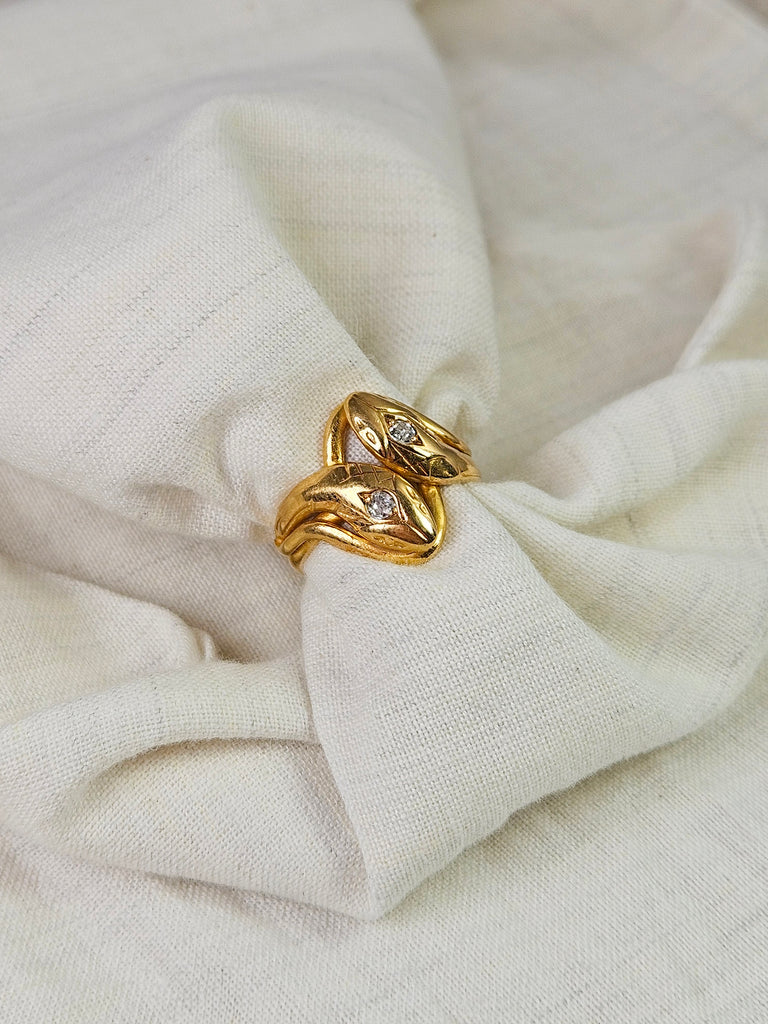 18K Solid Gold Diamond Antique Double Headed Snake Ring Sz 5.5 | Antique Jewelry | Indulgems | Designs in Real Gold