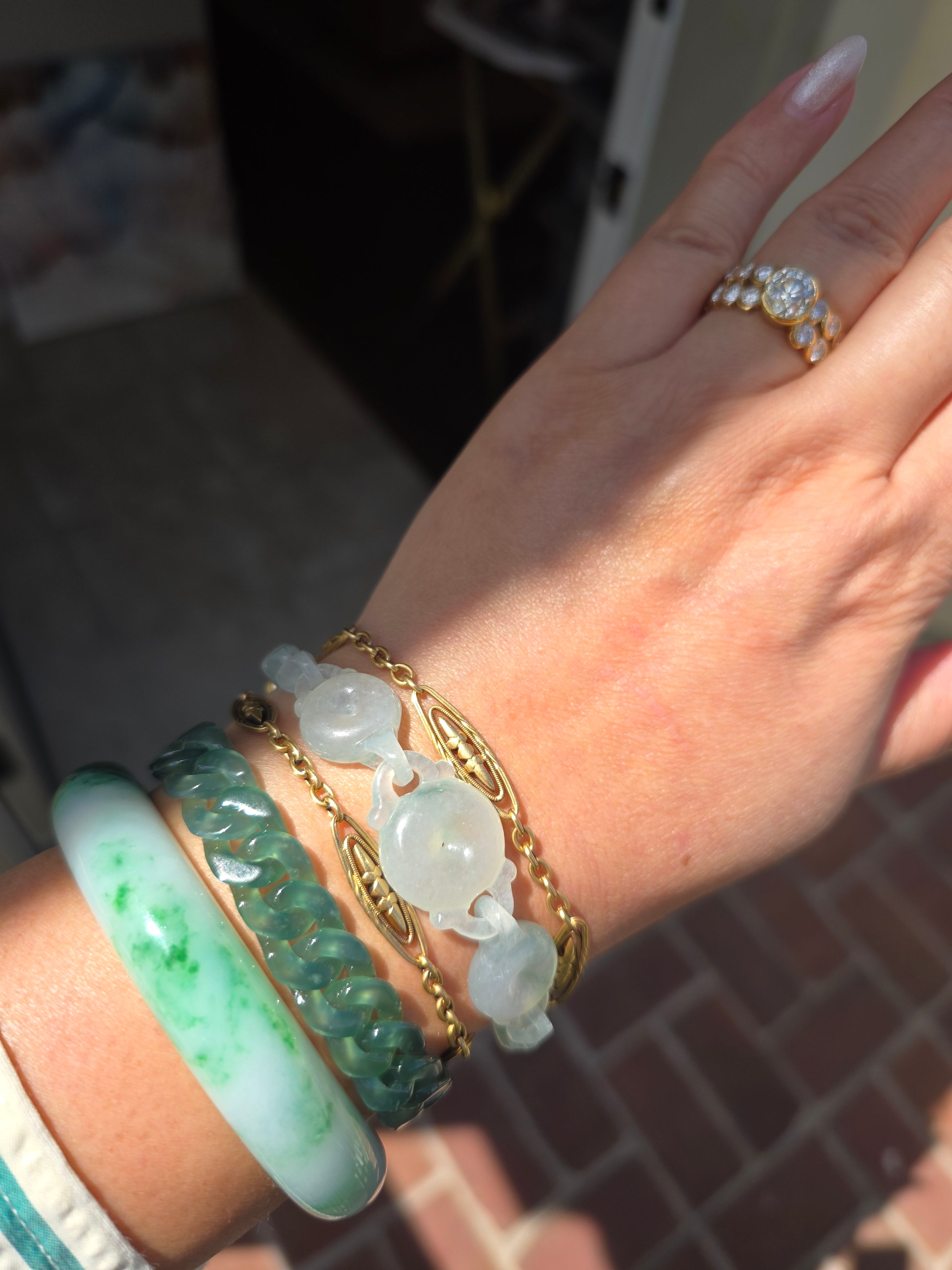 14k Yellow Gold Burmese Jadeite Handcarved Chain Extender Connector | Indulgems