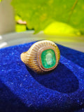 18k Solid Gold 6.8 Carat Zambian Emerald Cushion Statement Signet