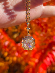 14k Yellow Gold Madagascar Rainbow Moonstone Aurora Halo Pendant | Indulgems