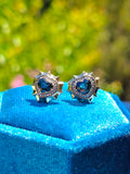 14k Yellow Gold Stud Earrings Burmese Teal Spinel | Indulgems | Aurora Halo