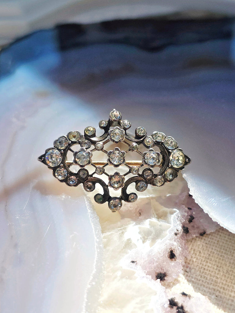 Silver & 18k Gold Antique Paste Brooch | Indulgems