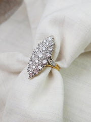 18K Two-Tone Yellow and White Gold Diamond Navette Ring Size 6.5 | Antique Jewelry | Indulgems | Designs in Real Gold