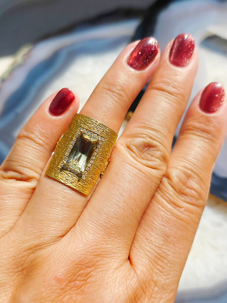 18k Solid Gold Lemon Quartz & Diamond Ring size 8 | Indulgems