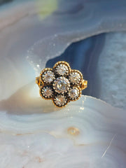 Antique 18k Gold and Silver Daisy Diamond Ring | Indulgems