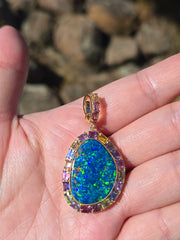 14k Yellow Gold Opal & Fancy Sapphire Pendant | Indulgems