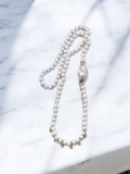 14k Yellow Gold Natural Akoya Pearl Necklace with Diamond Star Charms 30" | Indulgems | Designs in Real Gold