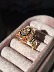 14k Solid Gold Madagascar Rainbow Moonstone & Multicolor Spinel Ring Size 8 | Indulgems | Starlit Collection