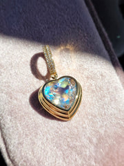 18k Solid Gold Madagascar Rainbow Moonstone Heart Pendant | Indulgems