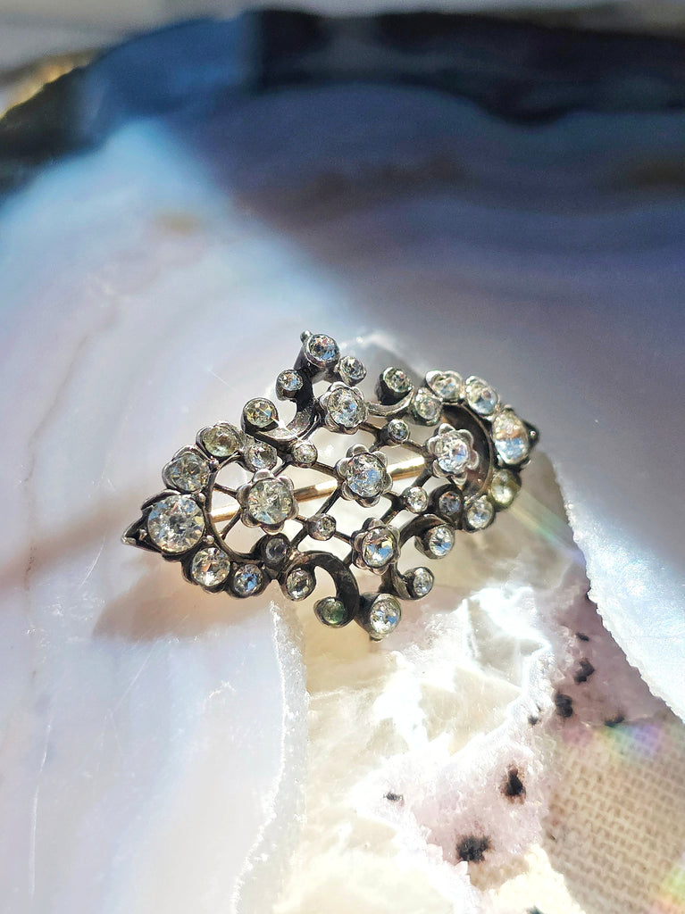 Silver & 18k Gold Antique Paste Brooch | Indulgems
