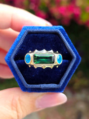 14k Yellow Gold Green Tourmaline & Neon Apatite Gemstone Band Ring Size 8 | Indulgems | Aurora