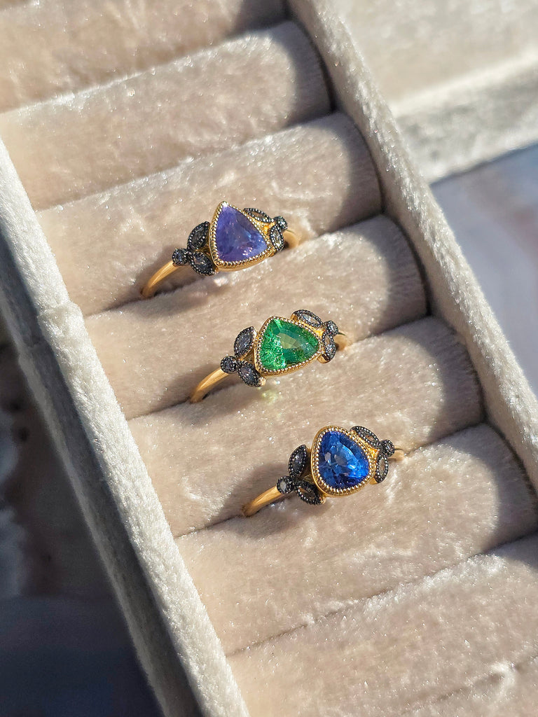 18k Yellow Gold Gemstone Laurel Rings Sz 7 | Indulgems