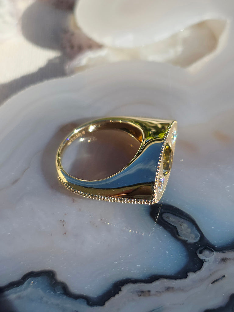 14k Solid Gold Chrysoberyl & Diamond Signet Ring Size 8 | Indulgems | Luna Collection