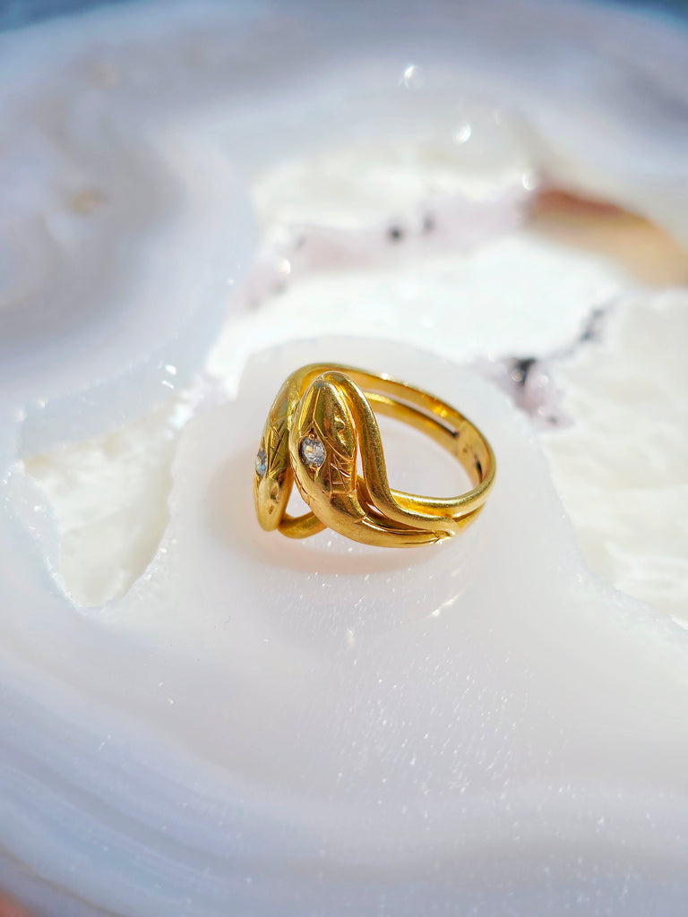 18K Solid Gold Diamond Antique Double Headed Snake Ring Sz 5.5 | Antique Jewelry | Indulgems | Designs in Real Gold