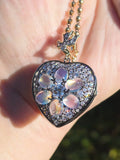 14k Yellow Gold & Sterling Silver Rainbow Moonstone Lab-grown Diamond Heart Locket Pendant | Indulgems