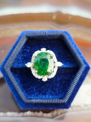 18k Solid White Gold 5.8ct Tsavorite Garnet Diamond Ring  Size 6 | Indulgems