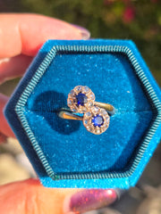Antique 18k Gold Sapphire & Rose-Cut Diamond Ring size8.5 | Indulgems