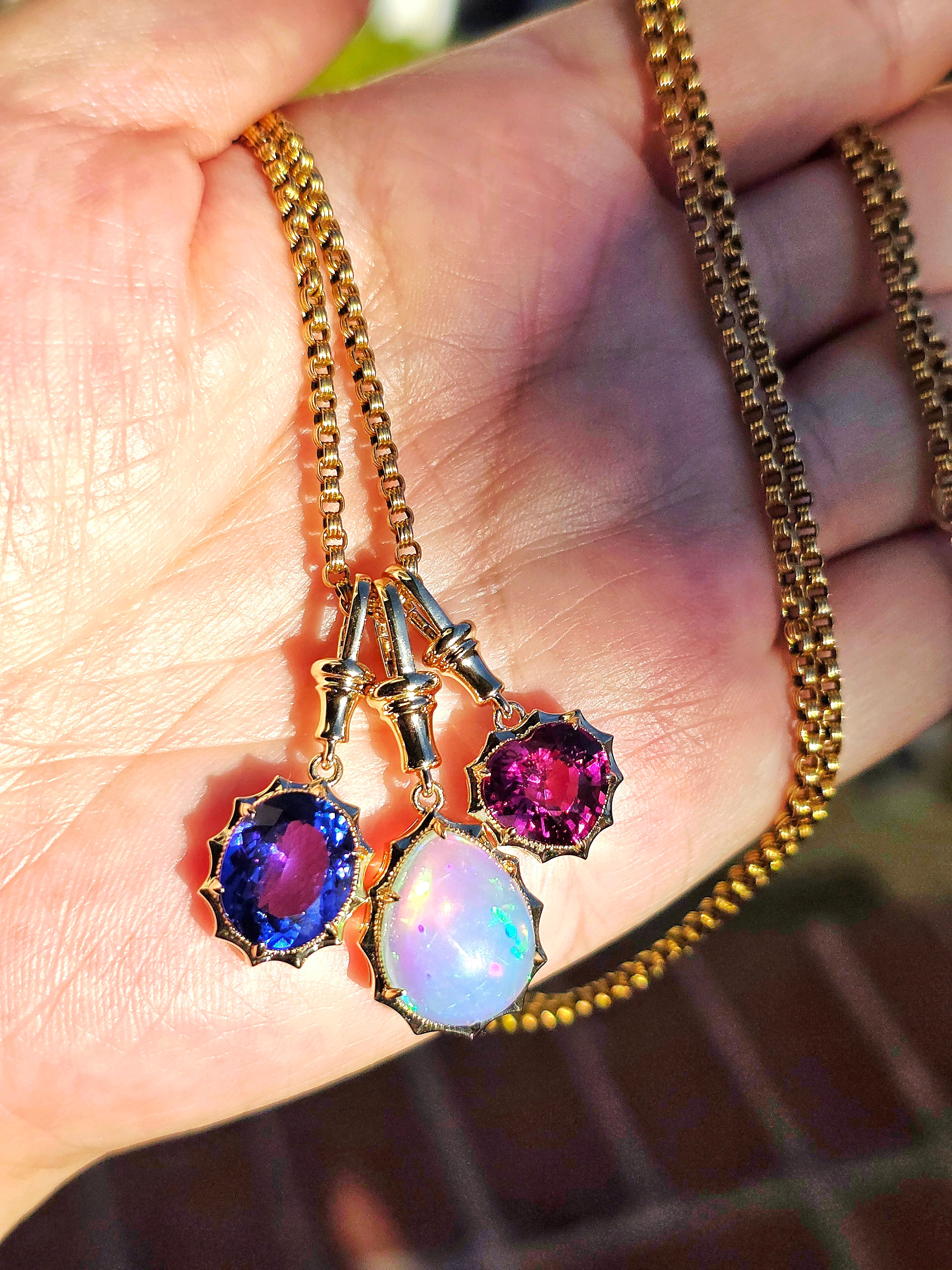 14k Yellow Gold Aurora Pendant with Ethiopian Opal Cabochon | Indulgems