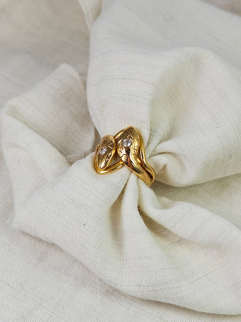 18K Solid Gold Diamond Antique Double Headed Snake Ring Sz 5.5 | Antique Jewelry | Indulgems | Designs in Real Gold