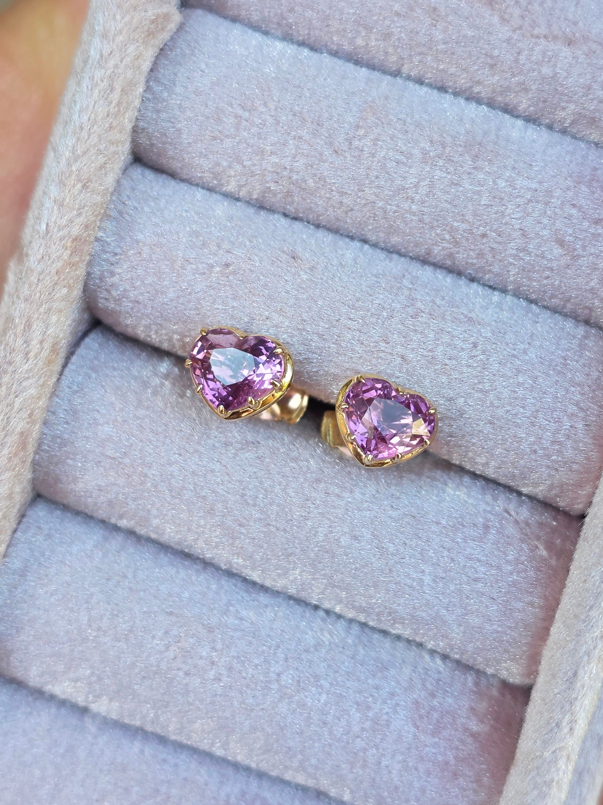 14k Yellow Gold Burmese Pink Spinel Stud Earrings | Indulgems