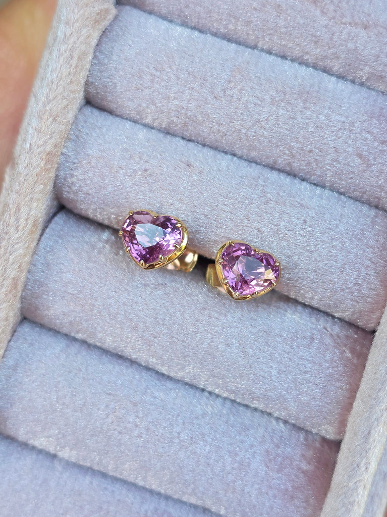 14k Yellow Gold Burmese Pink Spinel Stud Earrings | Indulgems