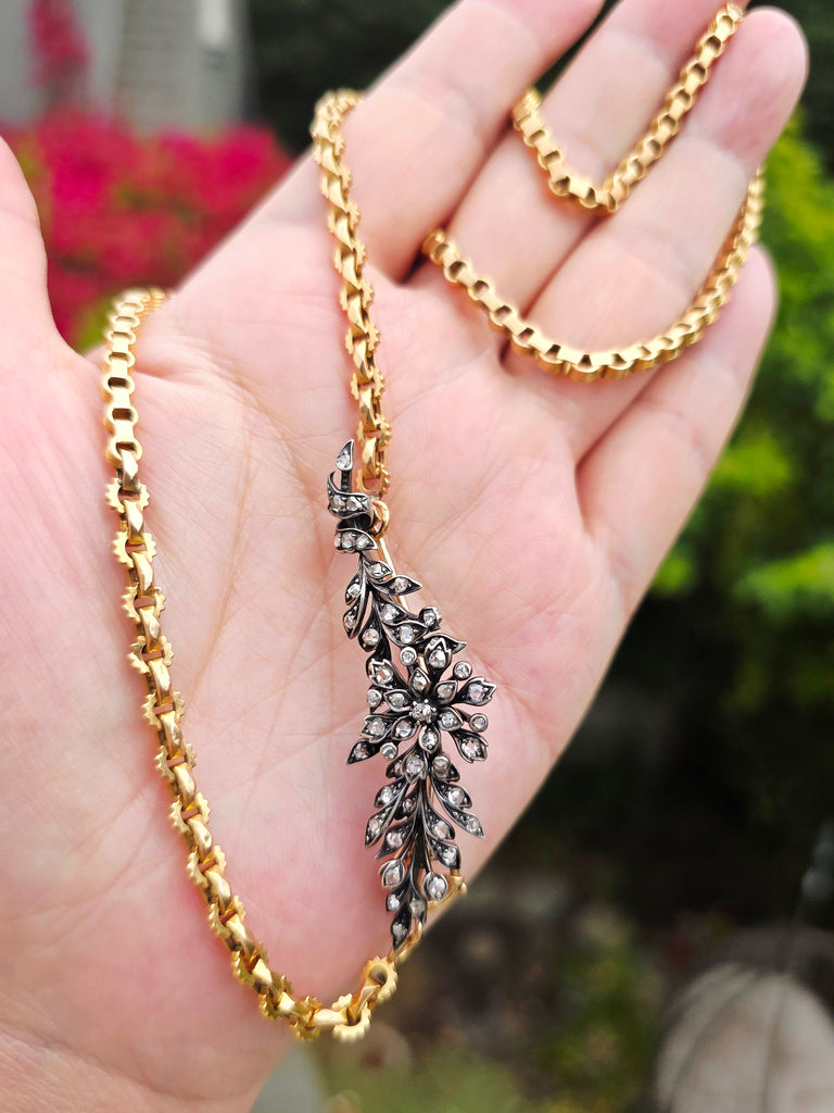 18K Yellow Gold & Silver - Antique Diamond Flower Bouquet Brooch | Indulgems | Designs in Real Gold