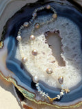 14K Yellow Gold Rainbow Moonstone Freshwater Mermaid Baroque Pearl Diamond Bee Charm Necklace 24"