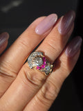 14k Yellow Gold Old Cut Diamond Ruby Tank Ring | Indulgems | Vintage
