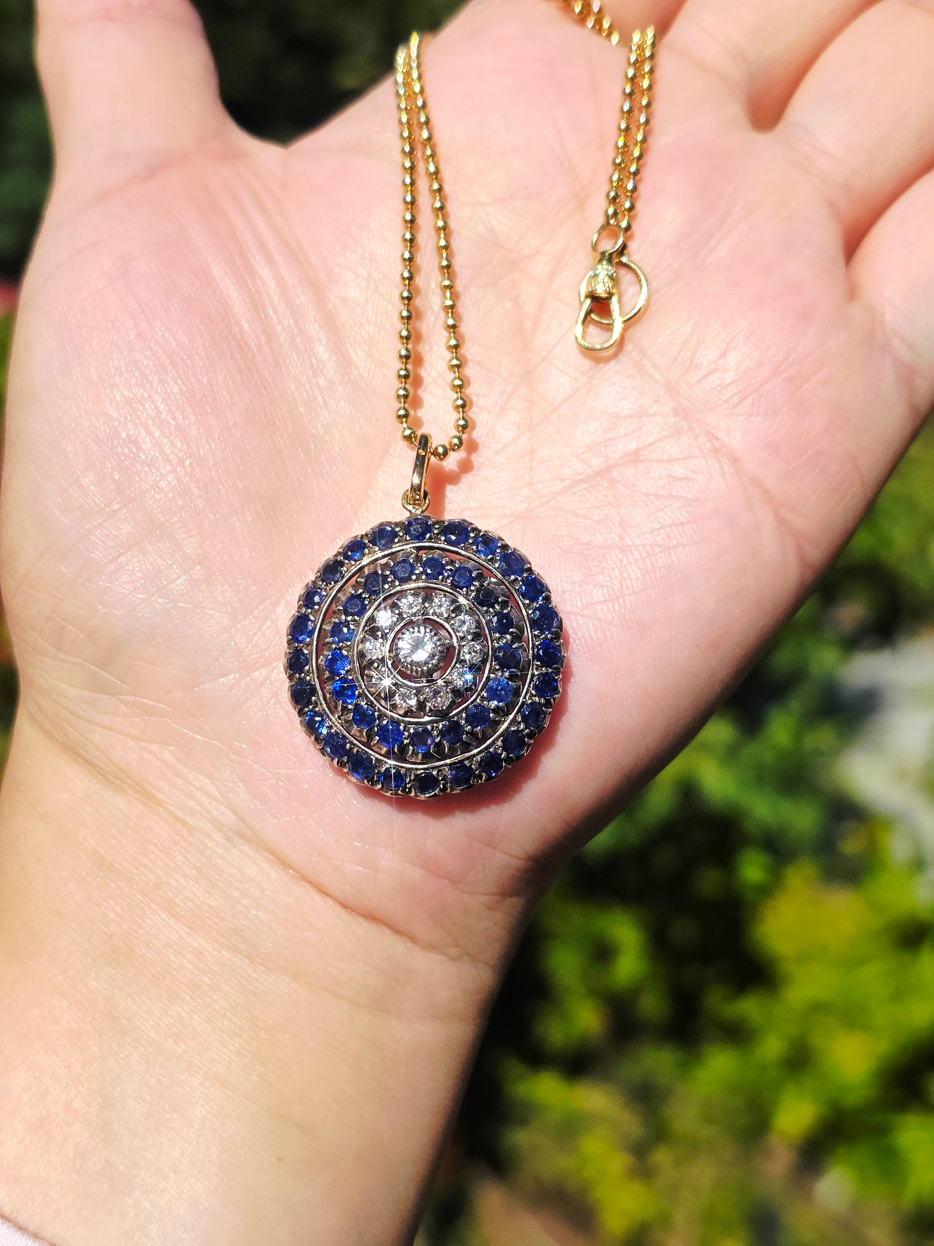 Antique Diamond & Blue Sapphire Brooch in 14k Gold and Silver | Indulgems