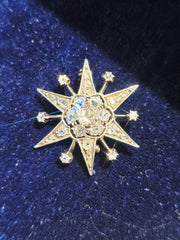 14K Yellow Gold & Silver - Antique Diamond Star Brooch | Indulgems | Designs in Real Gold