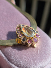 14k Yellow Gold Madagascar Rainbow Moonstone & Multicolor Spinel Pendant Clip | Indulgems | Starlit Collection