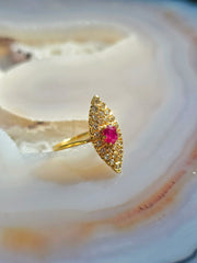 18k Solid Gold Ruby & Rose-Cut Diamond Navette Ring Size 6.5 | Indulgems