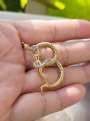 14k Gold Vintage Diamond Accent Lady with a Snake Serpent Initial B Brooch Pendant | Indulgems