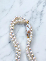 14k Yellow Gold Natural Akoya Pearl Necklace with Diamond Star Charms 30" | Indulgems | Designs in Real Gold