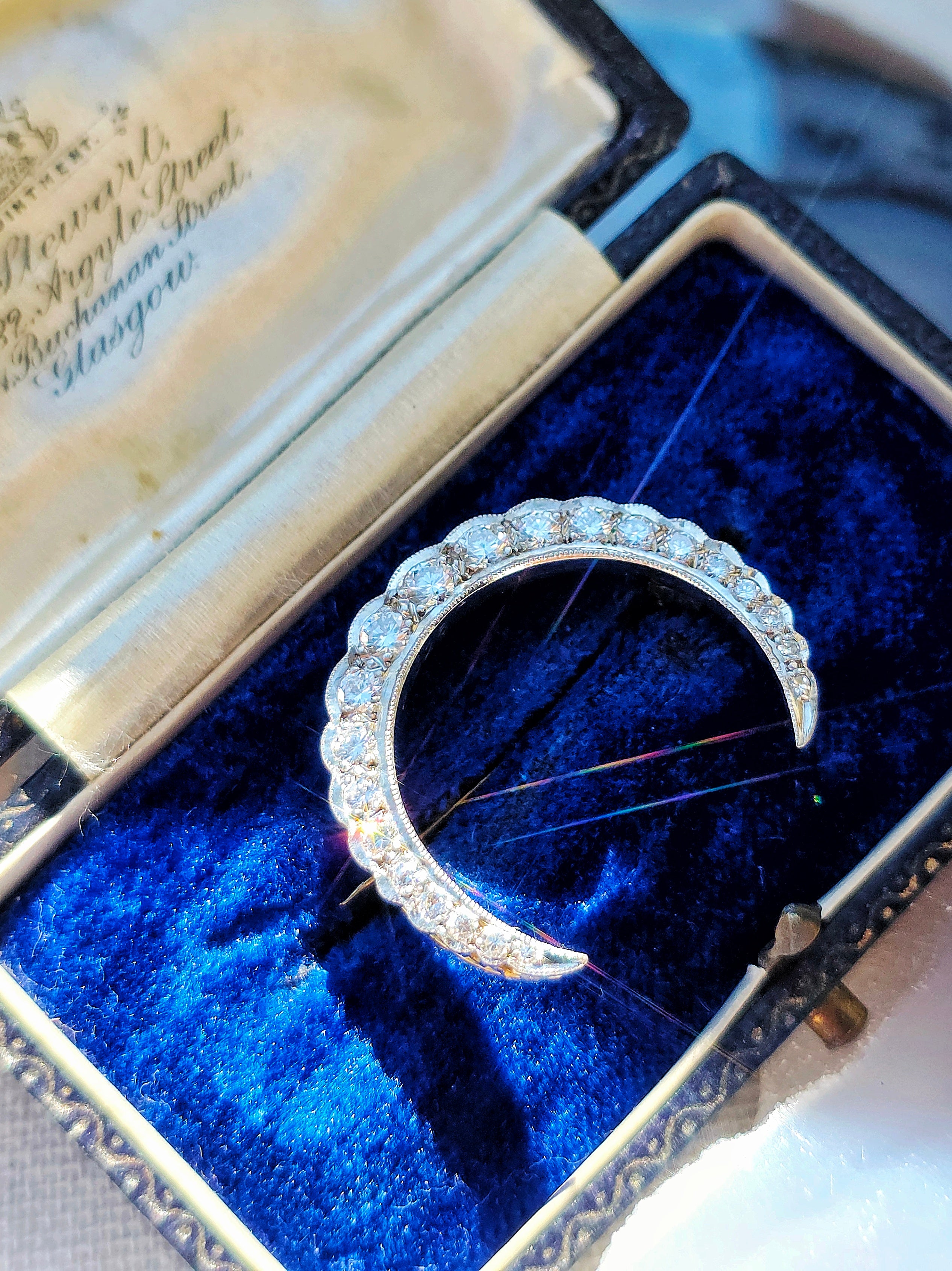 14k Gold Diamond Crescent Moon Brooch | Indulgems