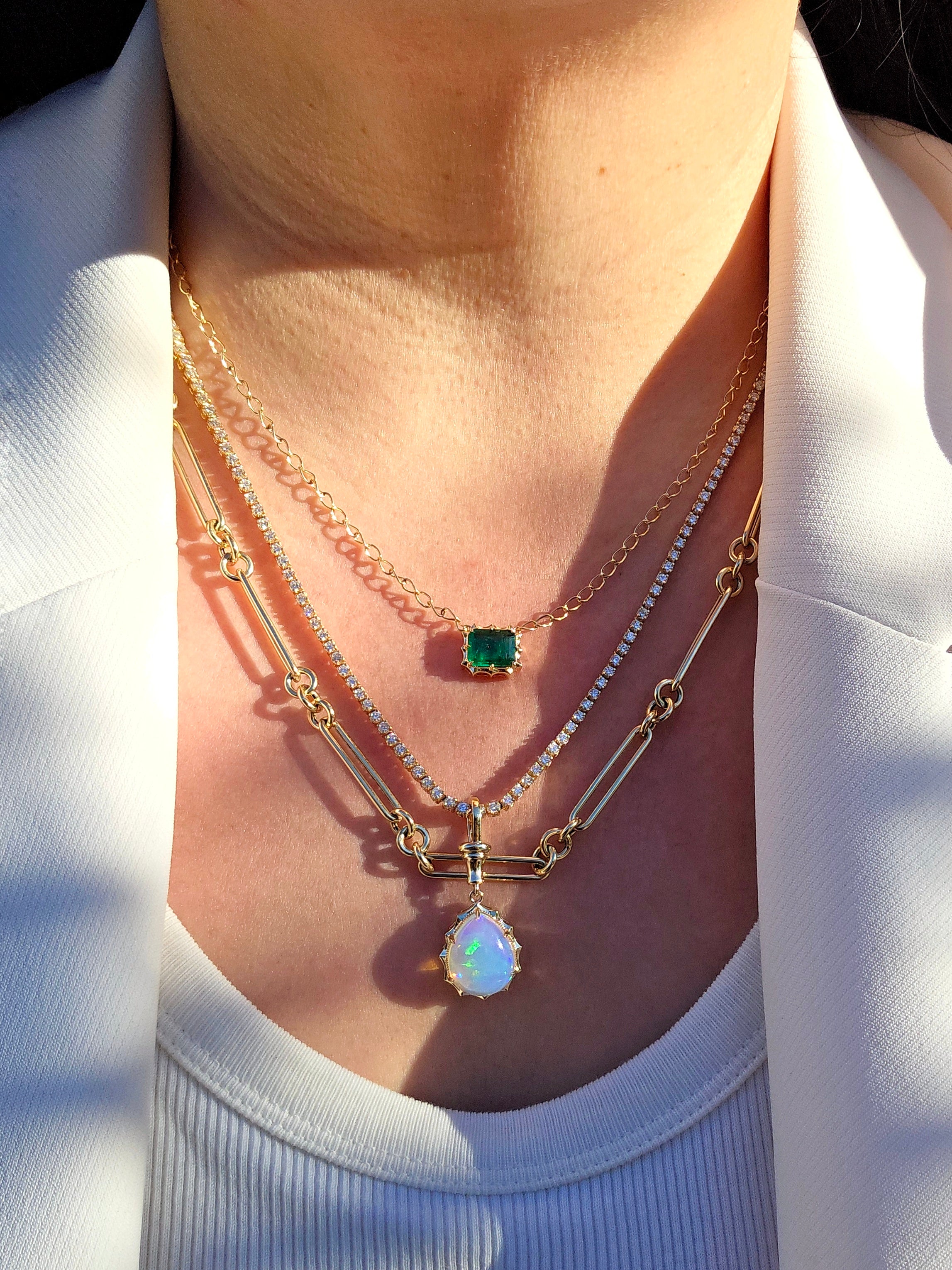 14k Yellow Gold Zambian Emerald Aurora Necklace | Indulgems