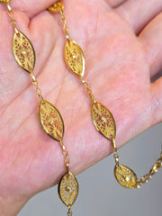 18k Solid Gold French Filigree Chain Long Necklace 29" | Indulgems