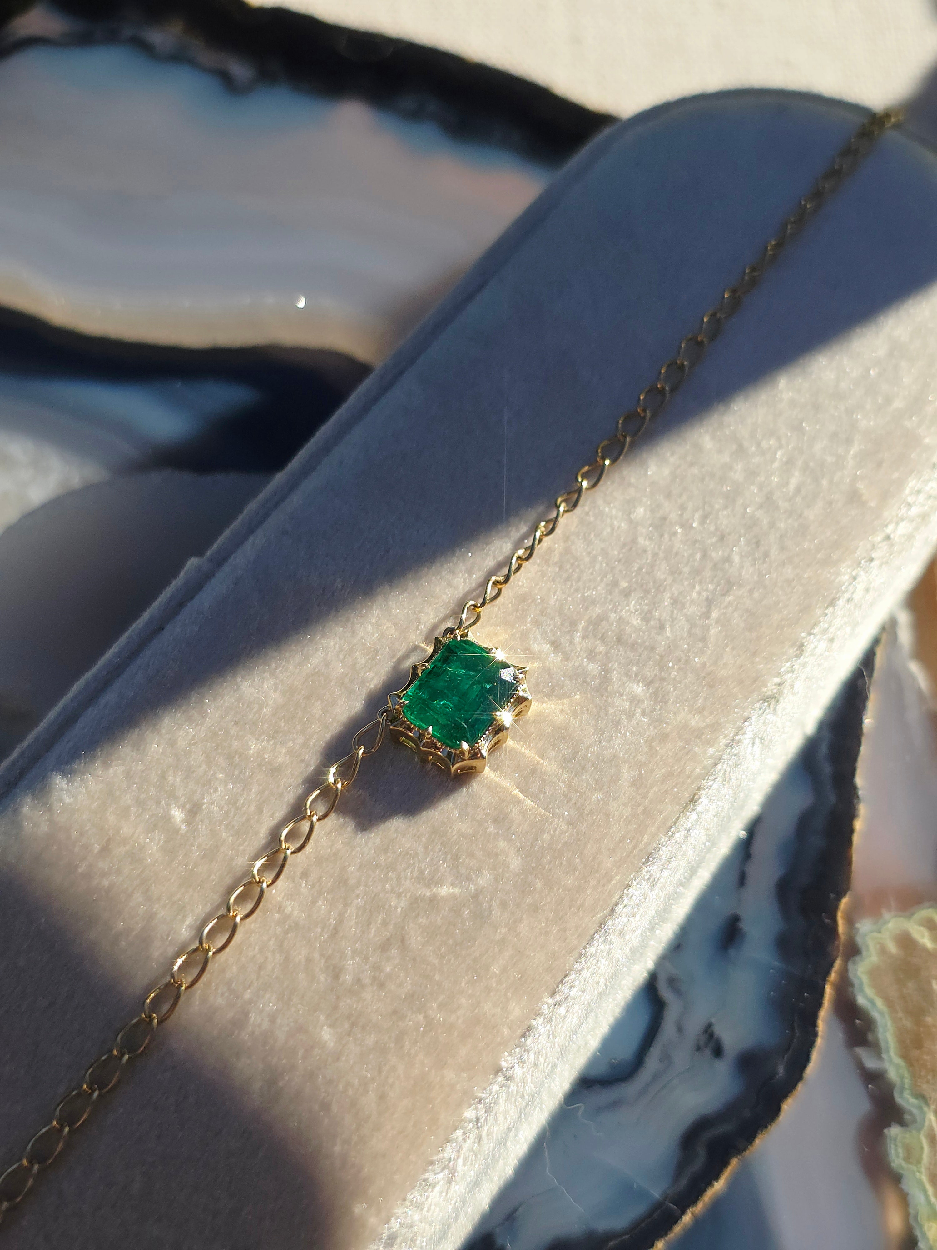 14k Yellow Gold Zambian Emerald Aurora Necklace | Indulgems
