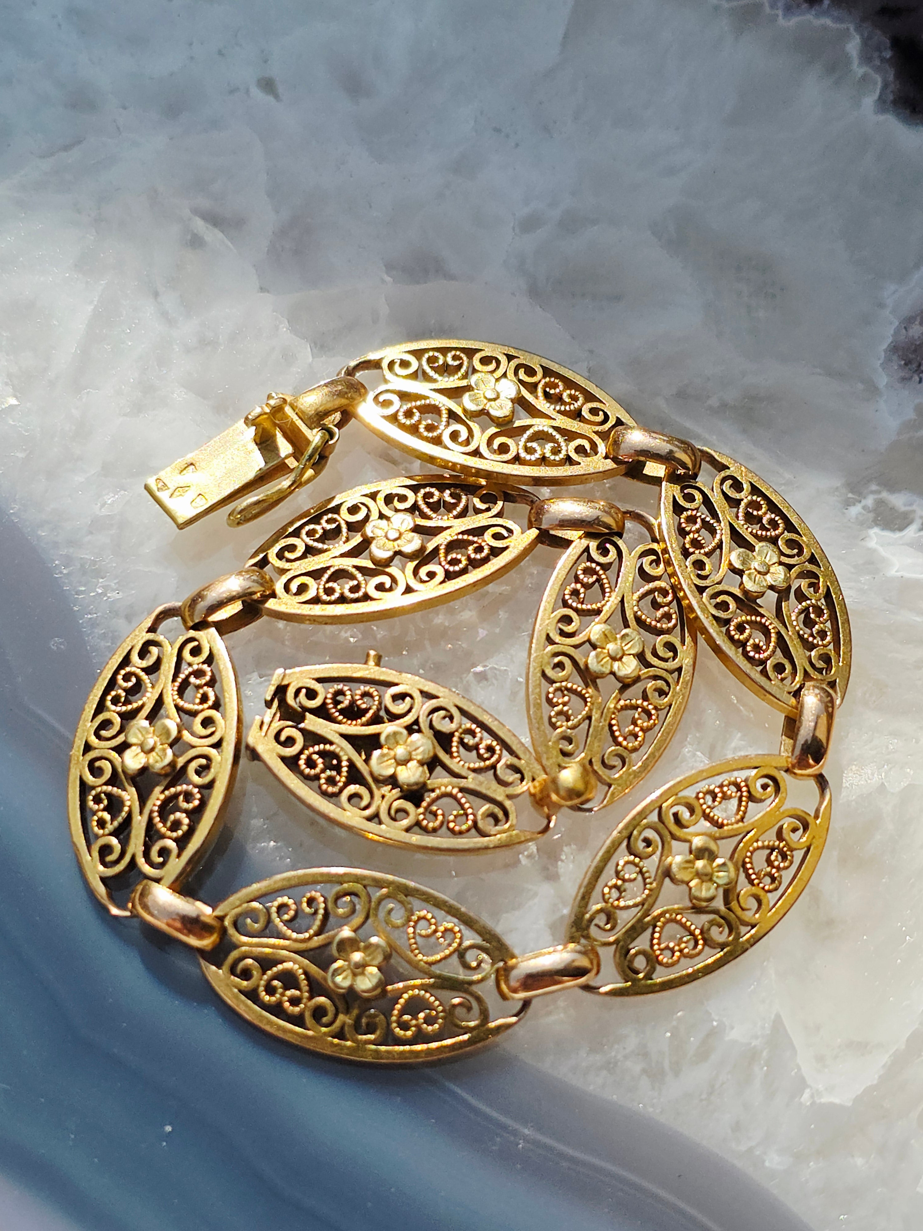 18k Solid Gold French Filigree Chain Bracelet | Indulgems
