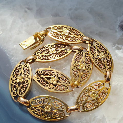 18k Solid Gold French Filigree Chain Bracelet | Indulgems