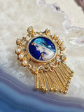 14k Yellow Gold Antique Enameled Bust Portrait Limoges Style Tassel Pendant Brooch | Indulgems