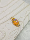 24K Yellow Solid Gold Ethiopian Opal Gemstone Cabochon Diamond Pendant