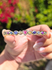 14k Yellow Gold Chubby Donut Bezel Fancy Sapphire Cuff Bangle | Indulgems
