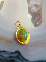 Opal Diamond 24K Gold Pendant