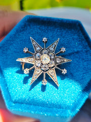 14K Yellow Gold & Silver - Antique Diamond Star Brooch | Indulgems | Designs in Real Gold