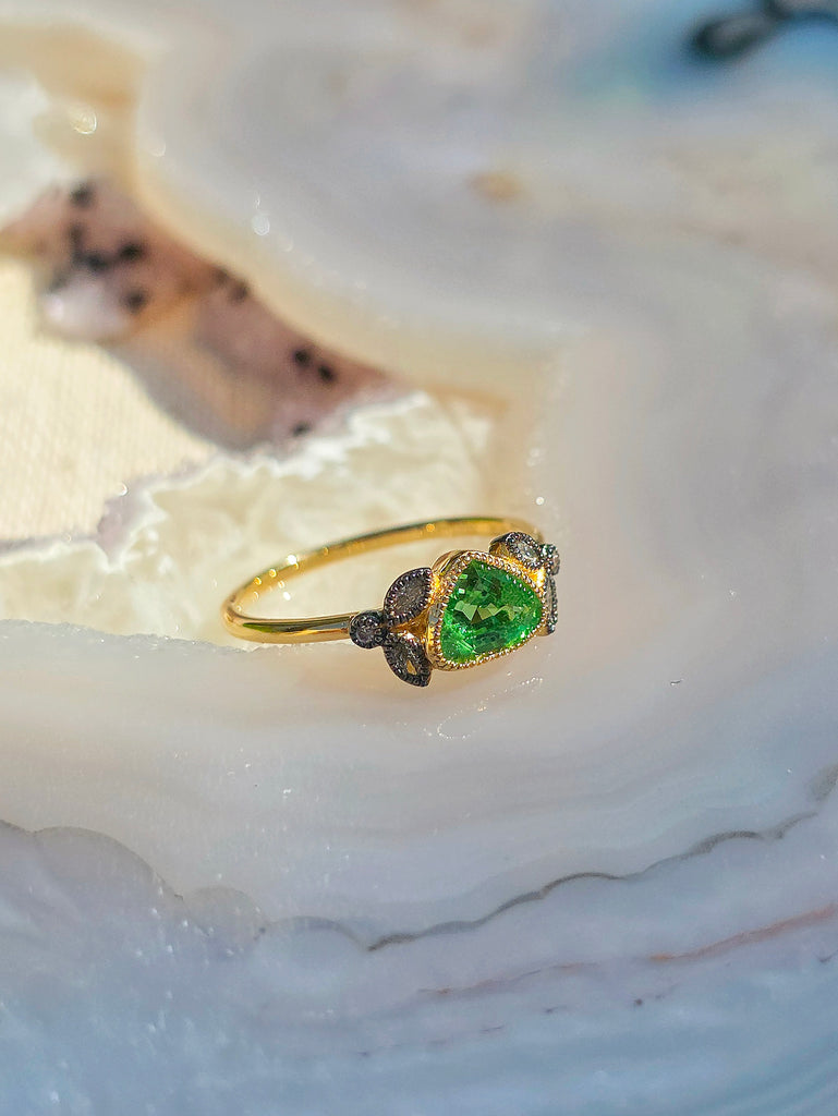 18k Yellow Gold Gemstone Laurel Rings Sz 7 | Indulgems