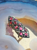 18k Gold & Oxidized Silver Full Finger Articulated Ring with Champaign Diamond Pave and Rose-cut Pink Tourmaline sz 8 | Indulgems