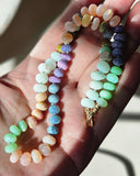 Pastel Multicolor Candy Pop Opal Gemstone Beaded Necklace 14K Gold 16"