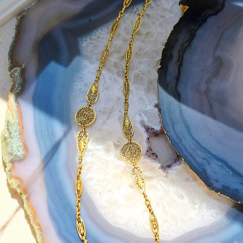 18k Solid Gold French Antique Filigree Necklace 20" | Indulgems