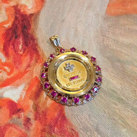18k Solid Gold Signed Authentic Augis Love Medal Pendant Grande Model with Ruby | Indulgems